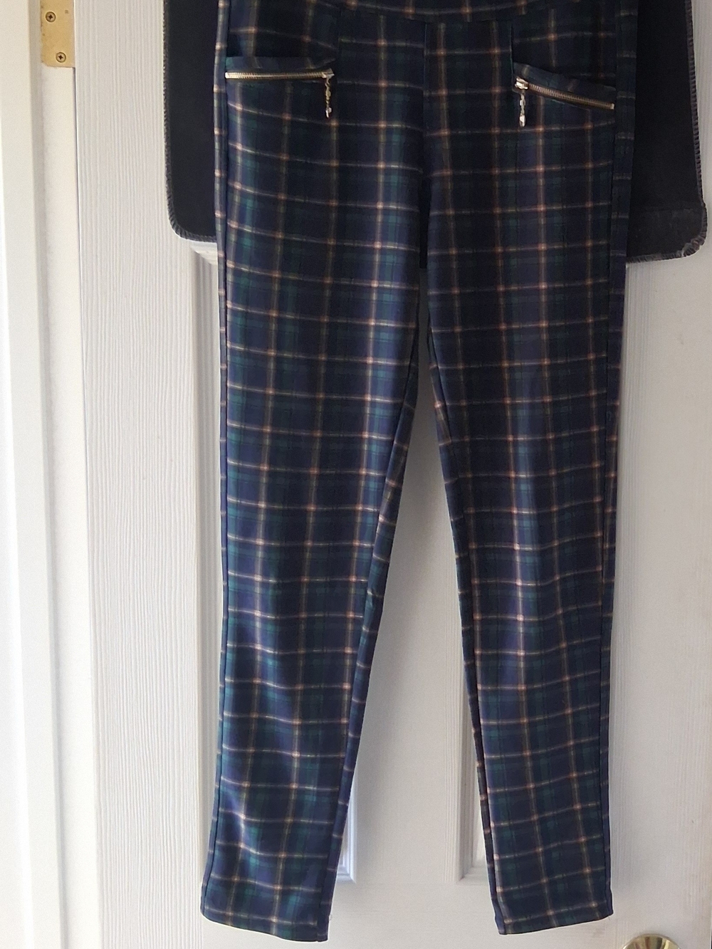 Plaid Stretch Slim Fit Women’s Pants - Navy and Green